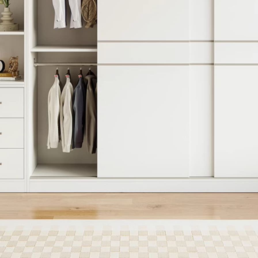Fashionable Sliding Door Storage Wood Wardrobe with Metal Clothing Rod and Shelves in White Color thumbnail 9