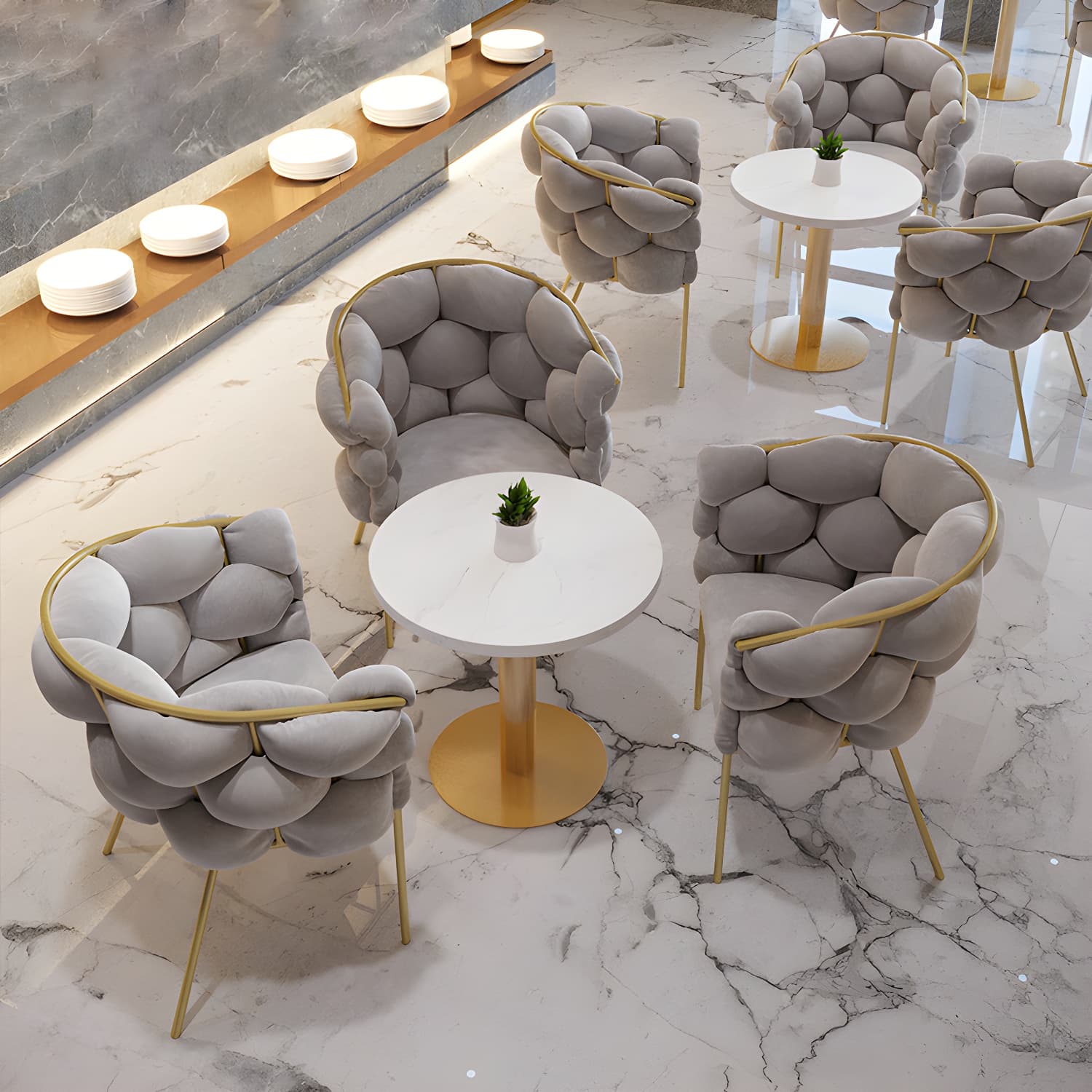 Glam Style Upholstered Gold Base Dining Arm Chair for Dining Room thumbnail 10