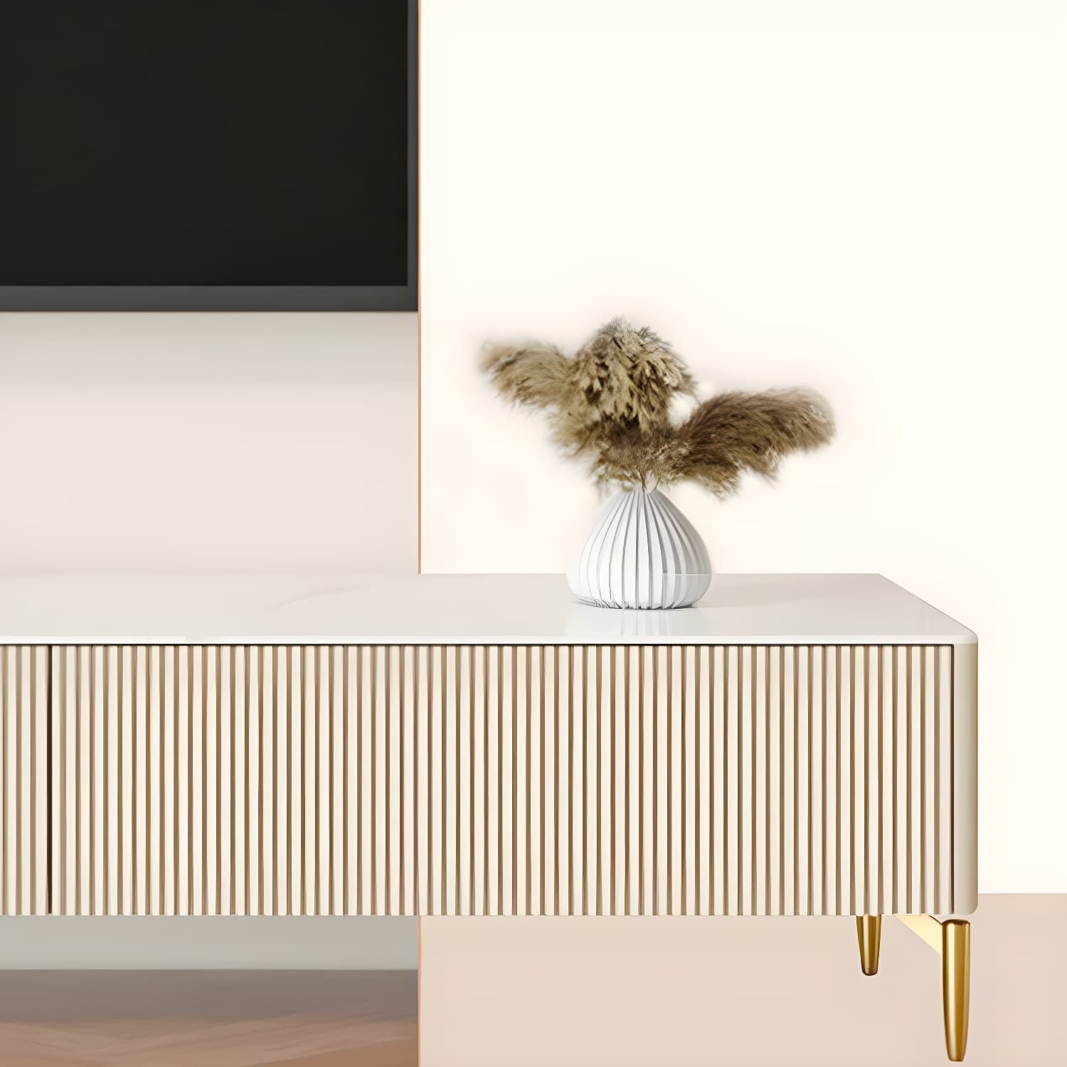 Modern Stone TV Stand with Drawers and Soft Close Glides featuring Cable Management thumbnail 6