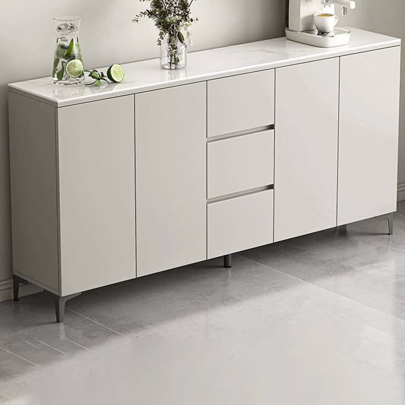 Contemporary Living Room Stone Top Sideboard with Doors and Drawers