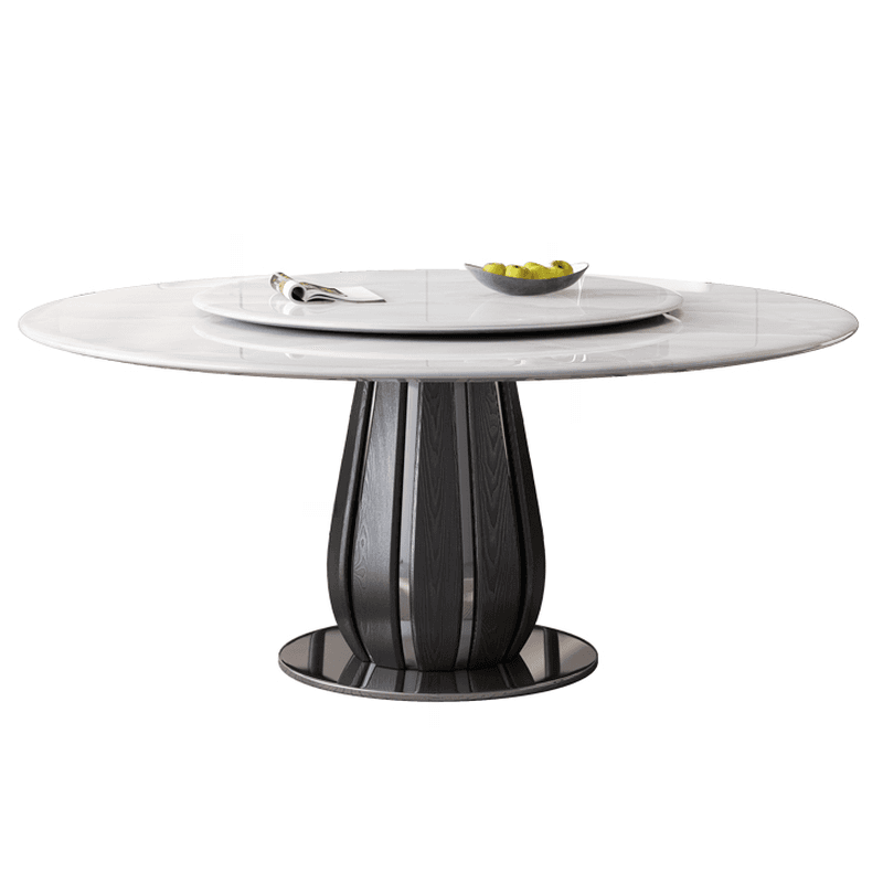 Circular-shaped Slate Stone Dining Table Set with Stump Base, Upholstered Back Chairs, Seats 6 People thumbnail 4
