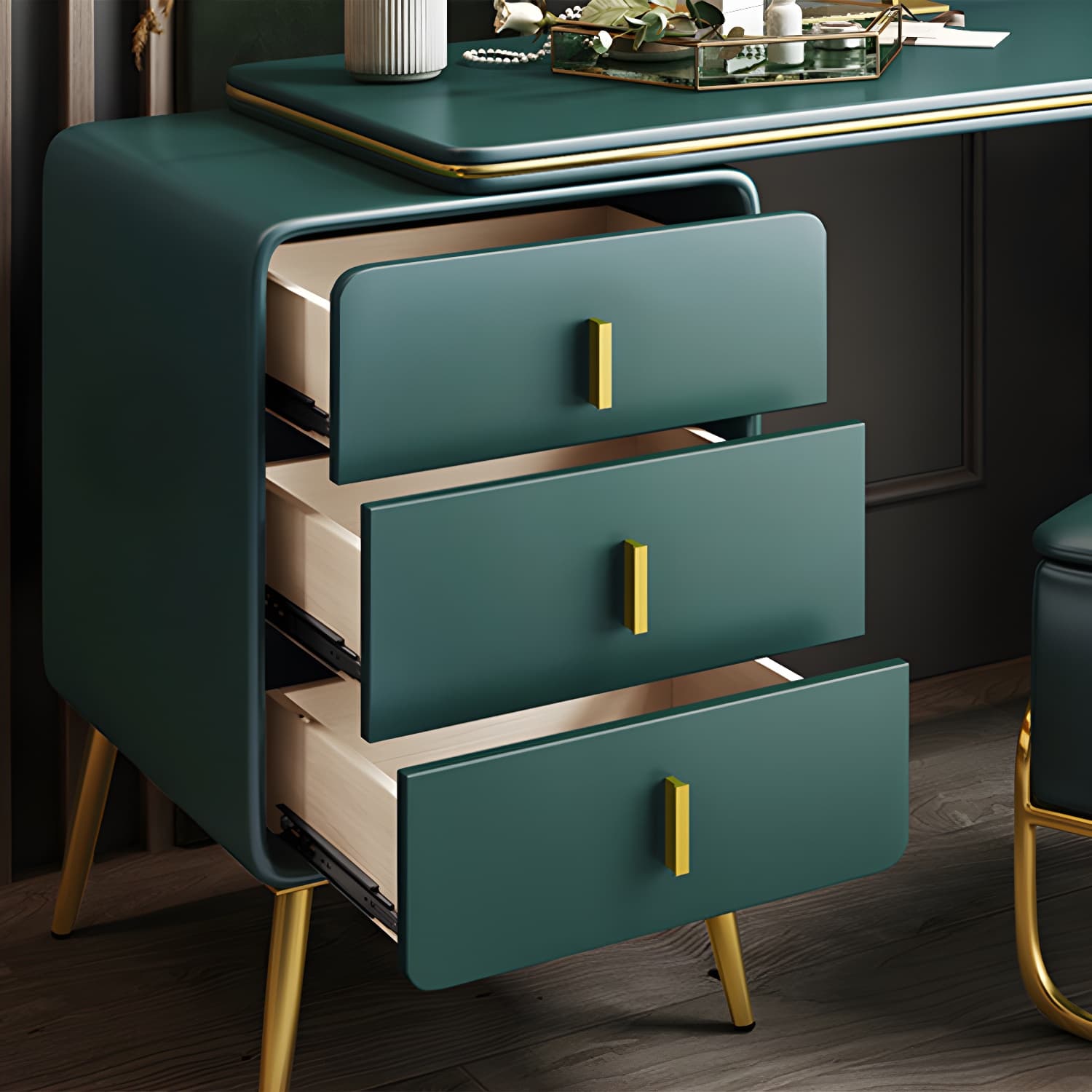 3 Drawers Make-up Vanity Set, 28.74" H Leather Vanity with Stool & Mirror thumbnail 16
