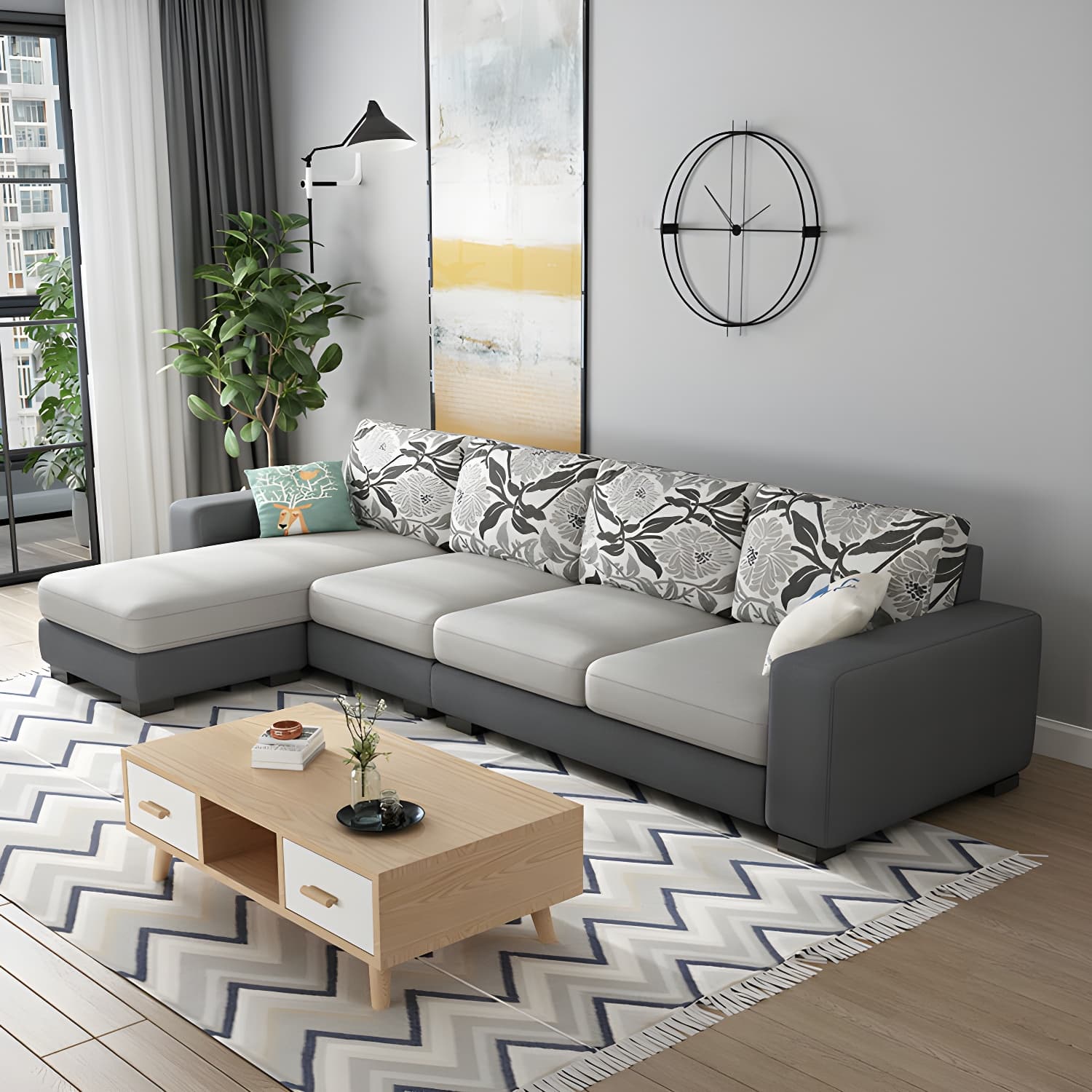 Scandinavian Wood Frame Straight Sofa with Cushion Back and Slipcover in 3 Piece Set thumbnail 7