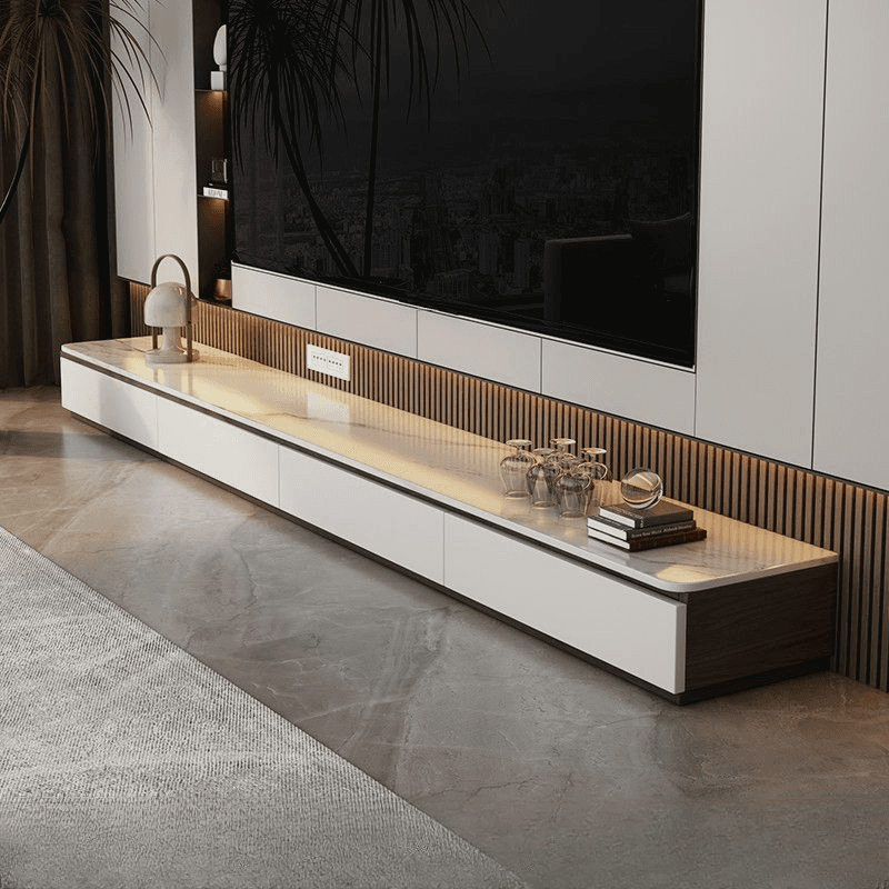 Chalk Modern Stone TV Stand with 5-Drawer/4-Drawer and Cable Management thumbnail 1