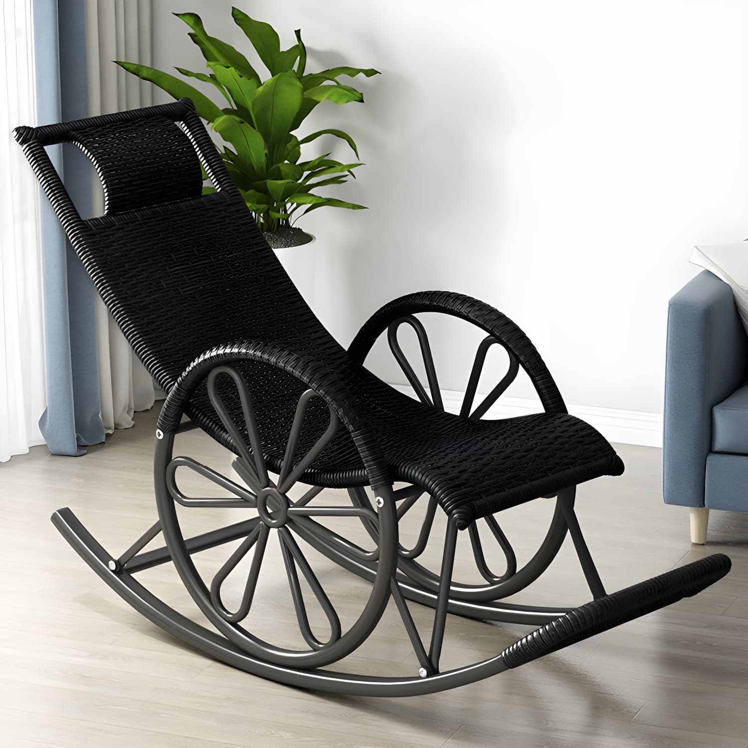 Modern Rattan Rocking Chair Woven Rope Rocker Chair for Drawing Room thumbnail 1