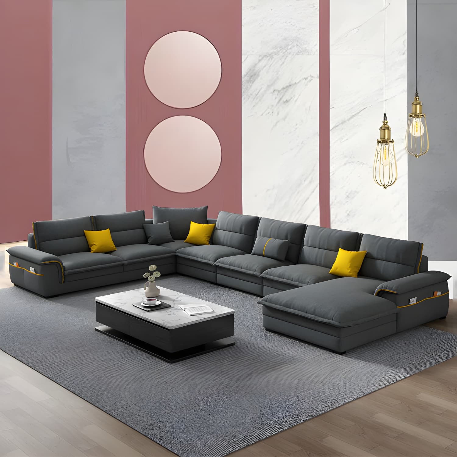 Modern Gray Cotton and Linen Sectional Sofa with Wood Frame and Storage Included thumbnail 4
