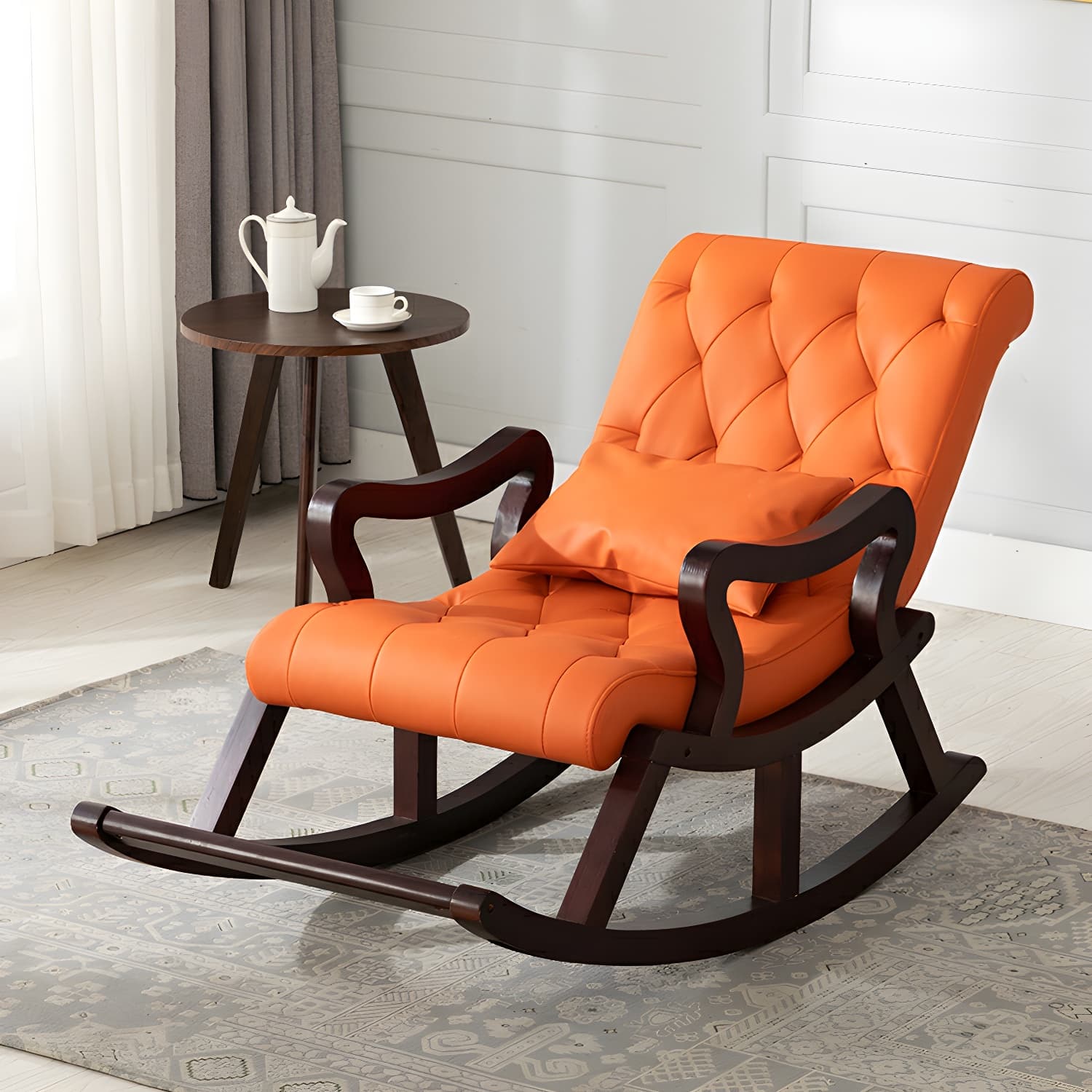 49" Wide Solid Wood Faux Leather Rocking Accent Chair with Legs thumbnail 11