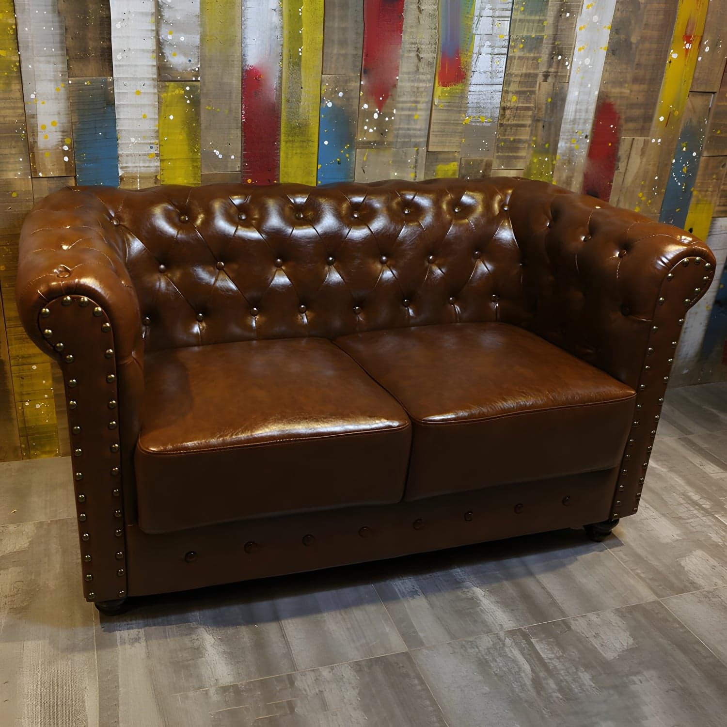 Vintage Leather Chesterfield Sofa 29.53"High Rolled Arm Sofa for Cafe thumbnail 6