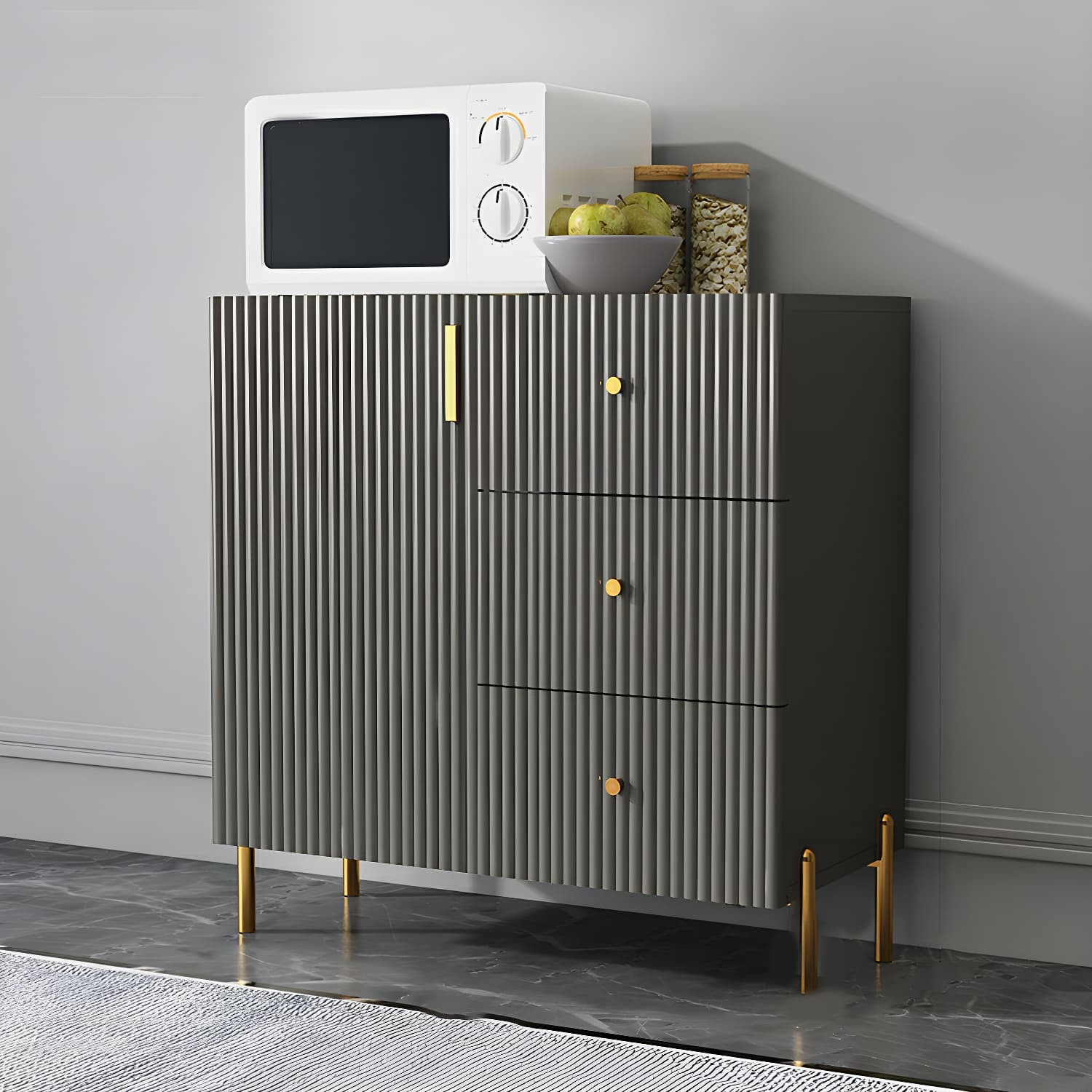 Living Room Glam Faux Wood Sideboard with Shelves and 3 Drawers thumbnail 3
