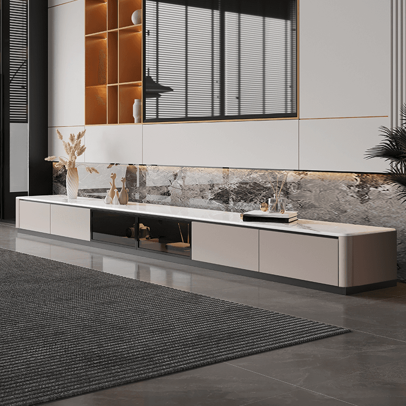 Art Deco Sintered Stone TV Stand for Sitting Room with Multiple Drawers, Storage Cabinet, Cable Management, and Door thumbnail 6