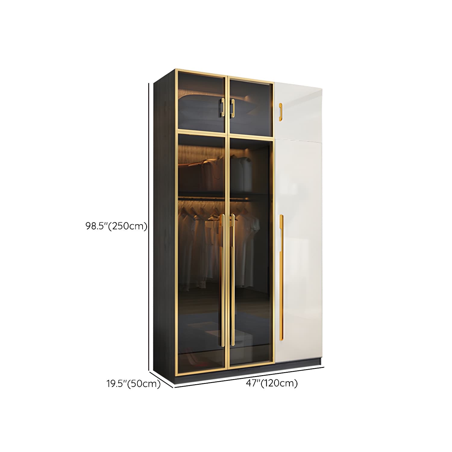 Modern Tempered Glass Doors Wardrobe Wood Frame Wardrobe without Light thumbnail 23