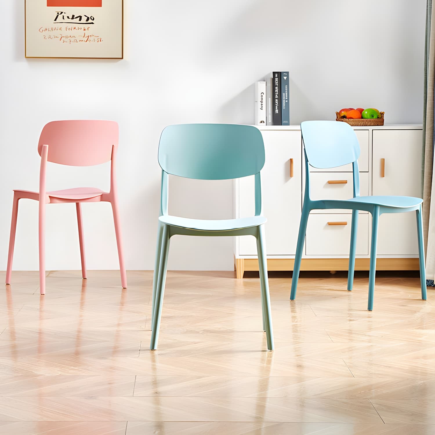 Scandinavian Stackable Armless Dining Chairs Plastic Open Back Dining Side Chair thumbnail 26