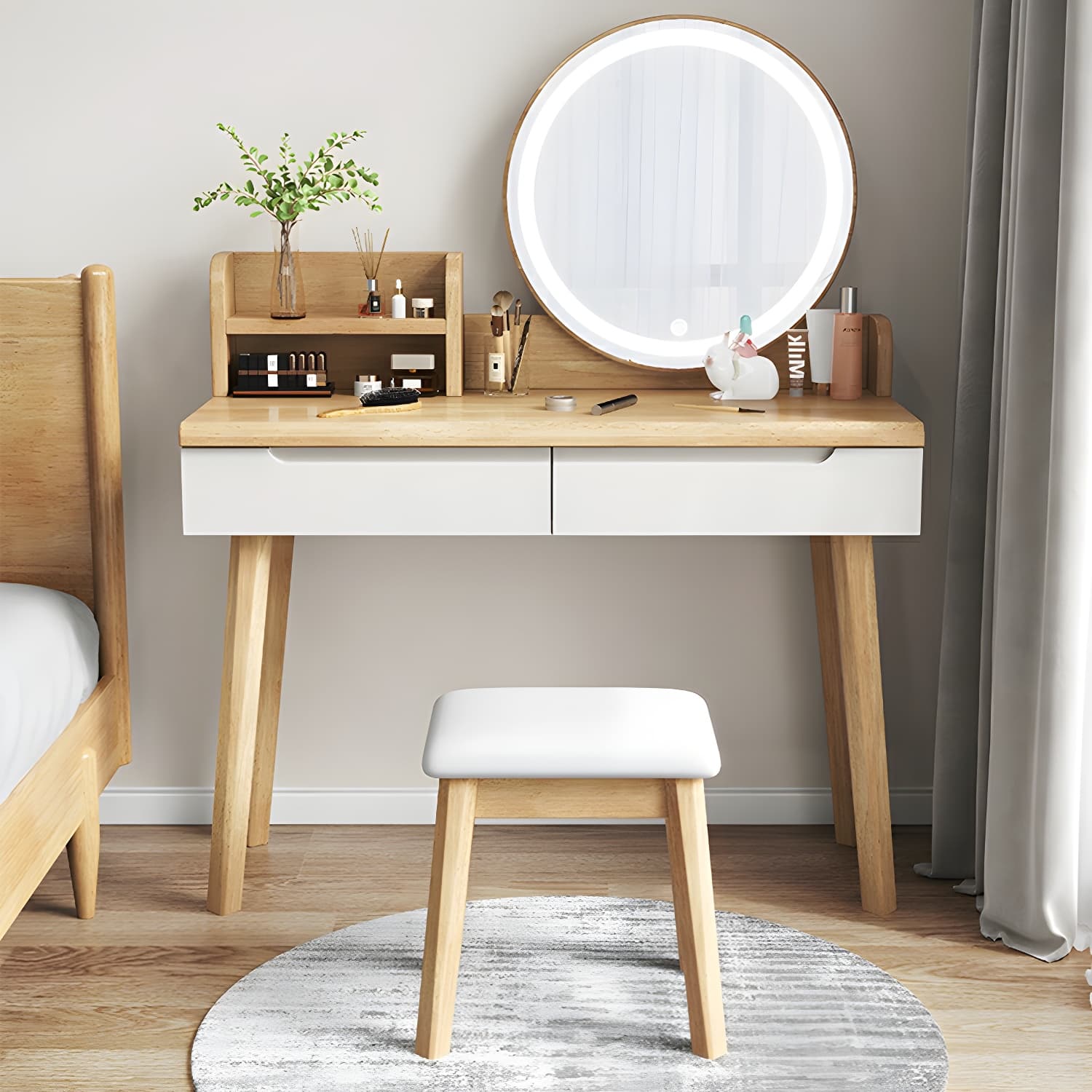 Light Wood/Bleached Wood/Gray Wood Sleeping Room 2 Drawers Lighting System with Tabletop Storage thumbnail 7