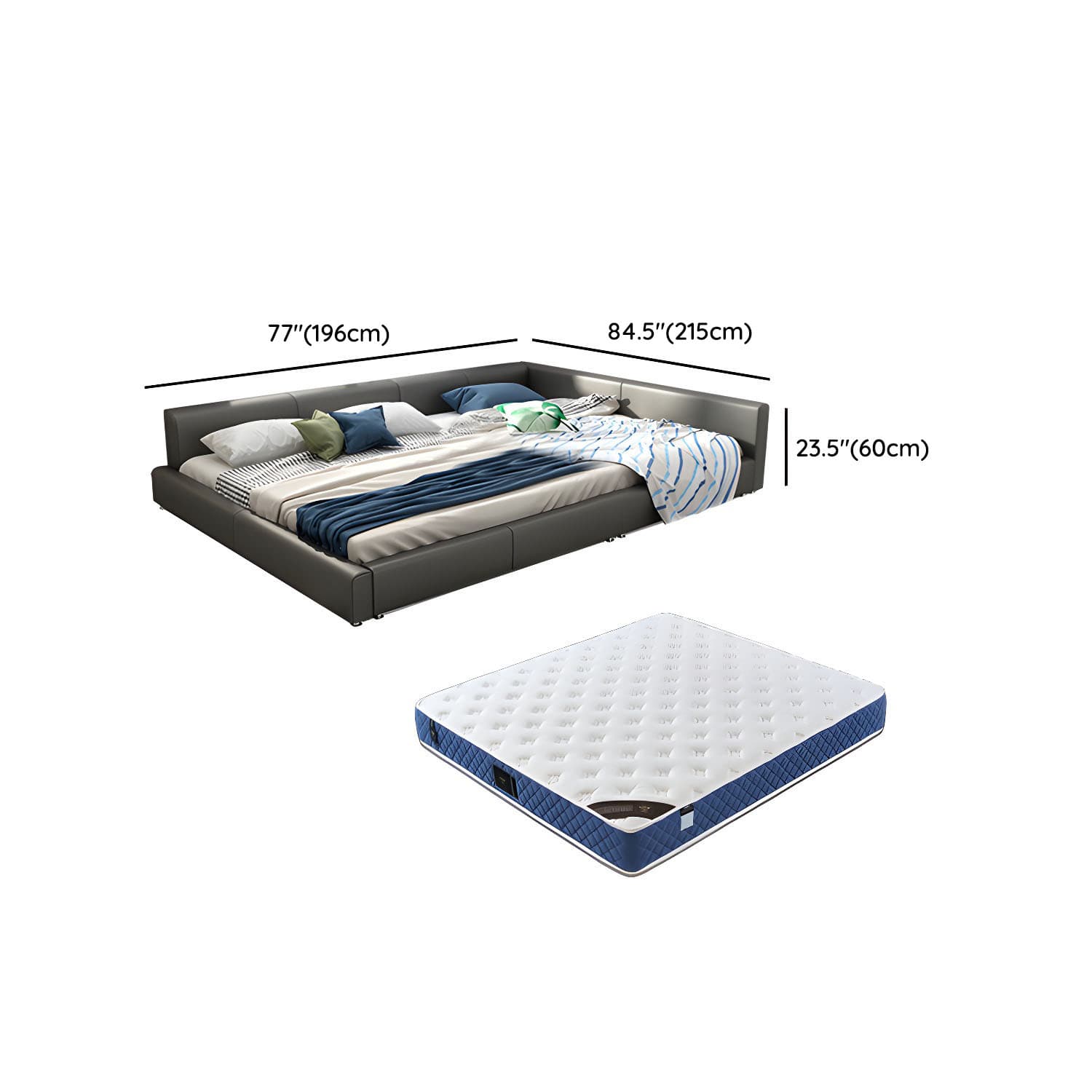 Contemporary Grey Genuine Leather and Wood Standard Bed for Bedroom thumbnail 15