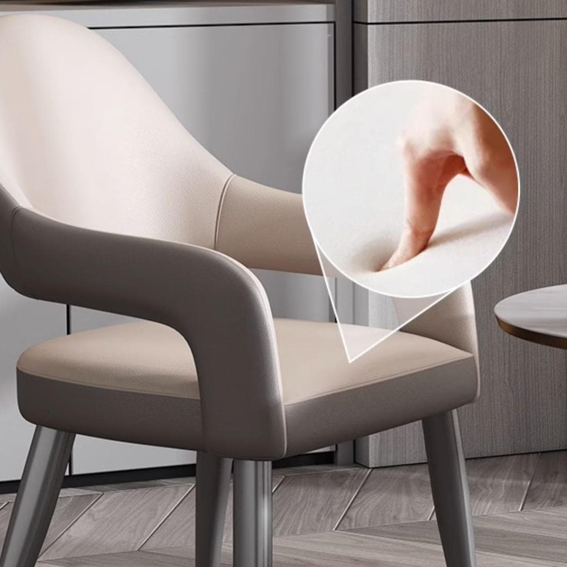 Faux Leather Arm Chair with Standard Back and Metal Legs in Gray for Kitchen & Dining thumbnail 14