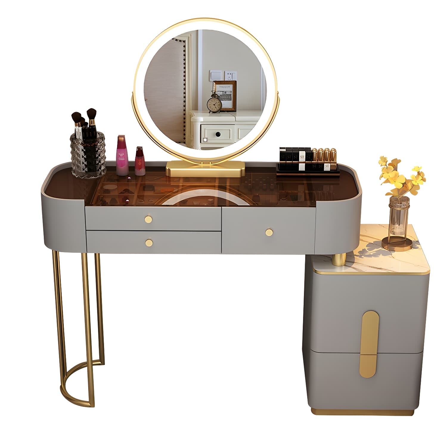 Contemporary Glass Top Vanity Dressing Table With 4/5 Drawers thumbnail 8