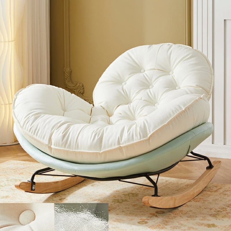 Minimalist Metal Upholstered Indoor Rocking Chair with Ottoman and Spindle Back , Recessed Arm and Natural Wood Finish thumbnail 3