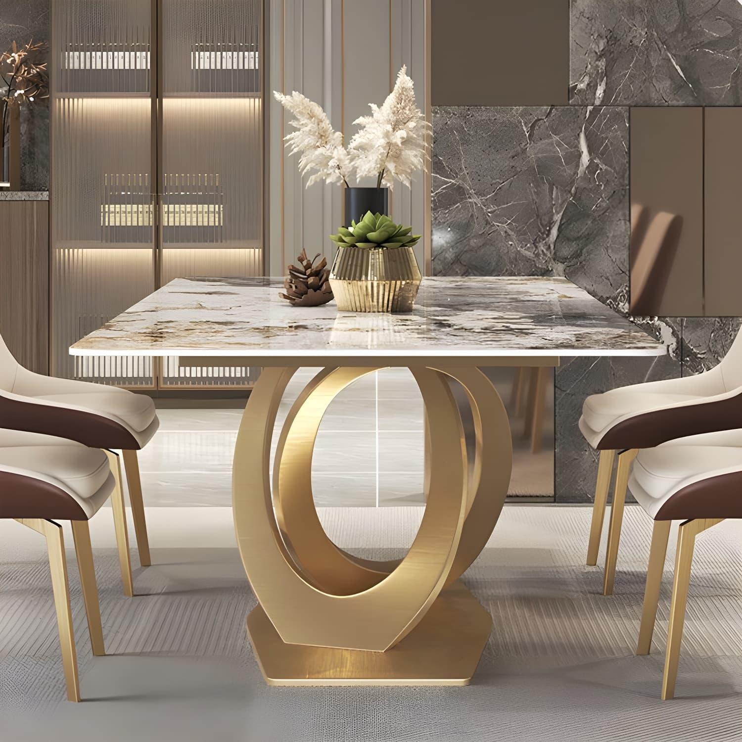 Glossy Beige Dining Table Set 1/2/5/7 Pcs Glam Dinette Set with Leather Chairs thumbnail 8