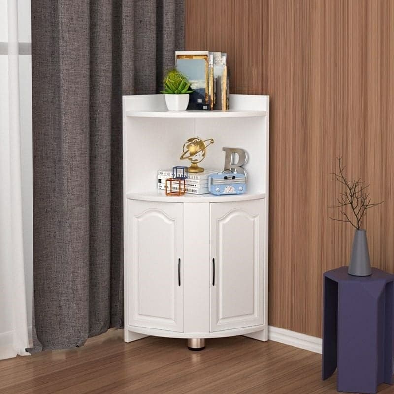 Modern Wood Corner Accent Cabinet with Open Shelves Wood Doors and 1 Cabinet for Living Room thumbnail 2