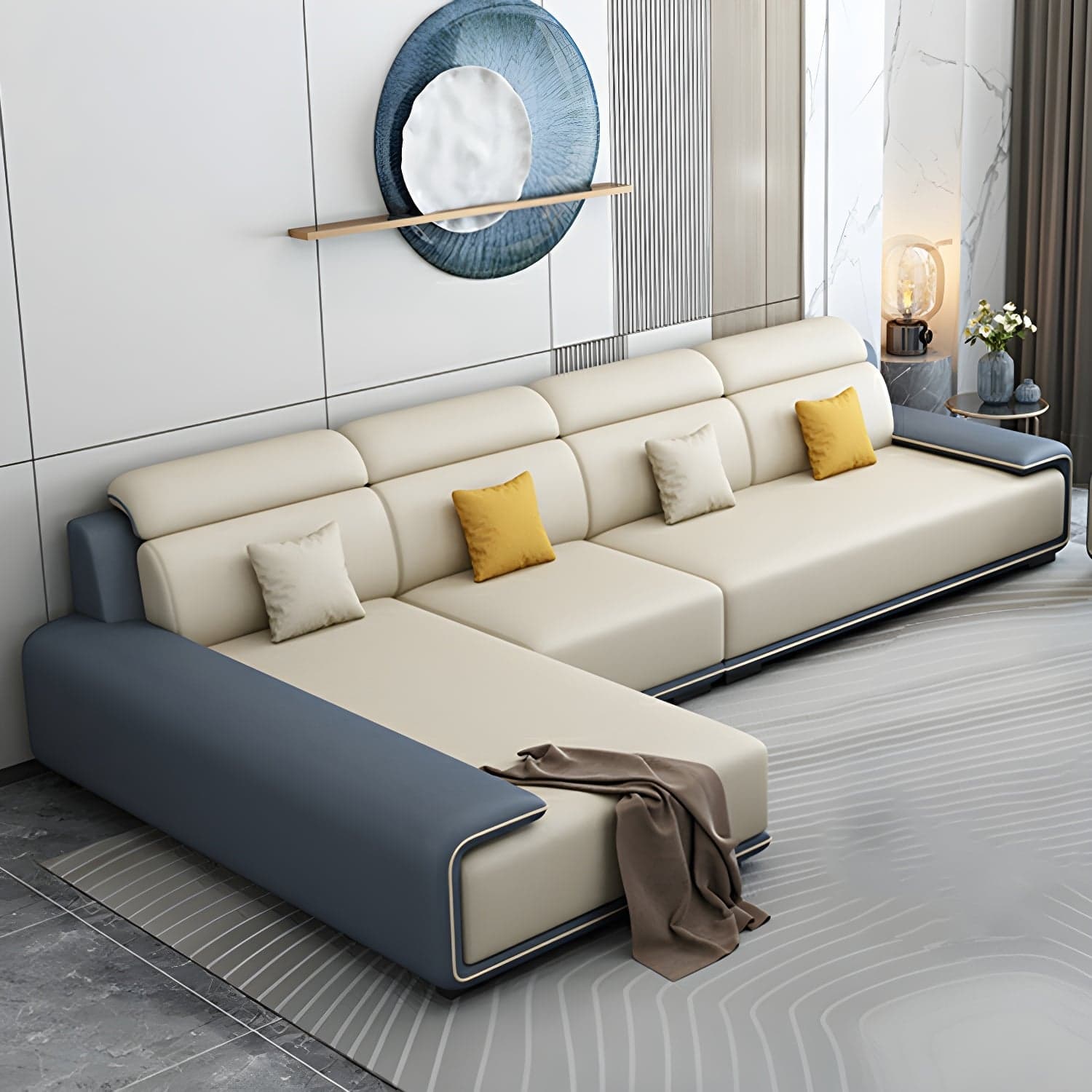 Modern L-Shape Sofa Chaise Sectional Set in Tech Cloth Features Storage and Seat for 4 thumbnail 1