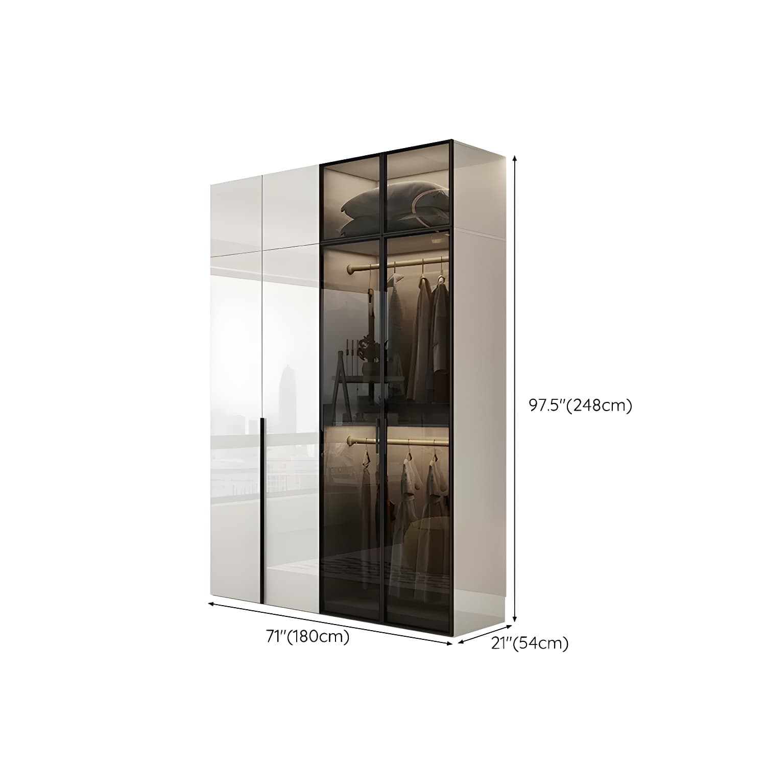 Sleek White Wood Wardrobe Armoire with Soft Close Drawers and Shelves thumbnail 22