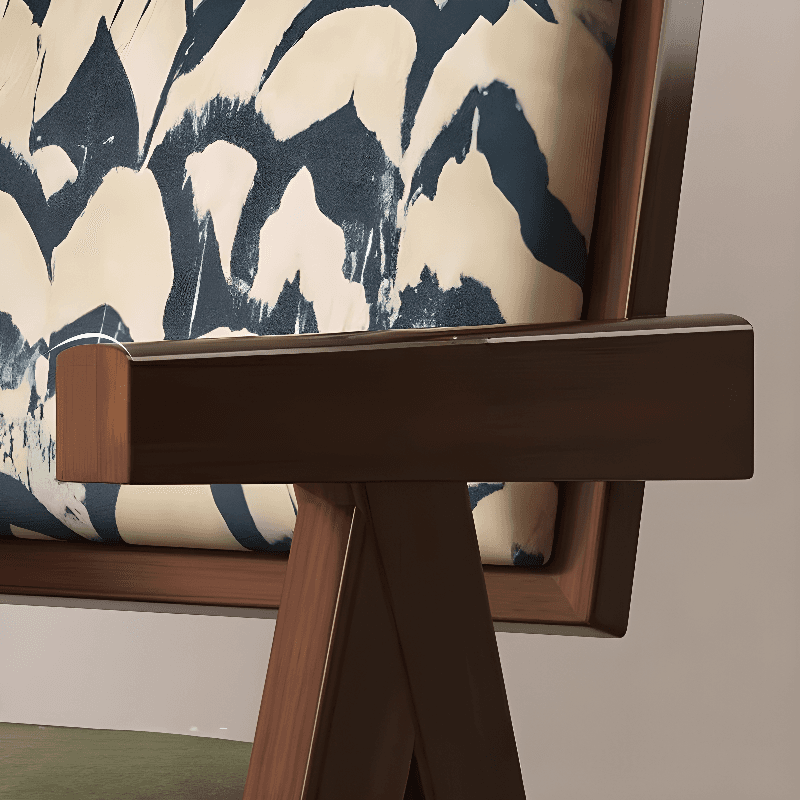 Modish Arm Chair with Ventilated Back, Padded Upholstery, Arms, and Natural Wood Legs thumbnail 8