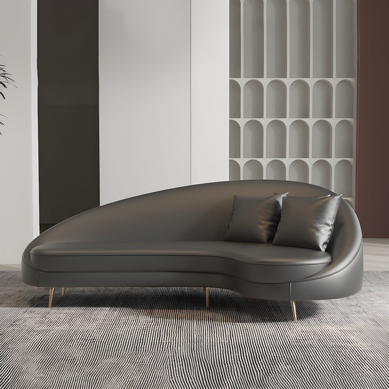 Faux Leather Curved Sofa Contemporary Sloped Arm Sofa for Living Room thumbnail 8