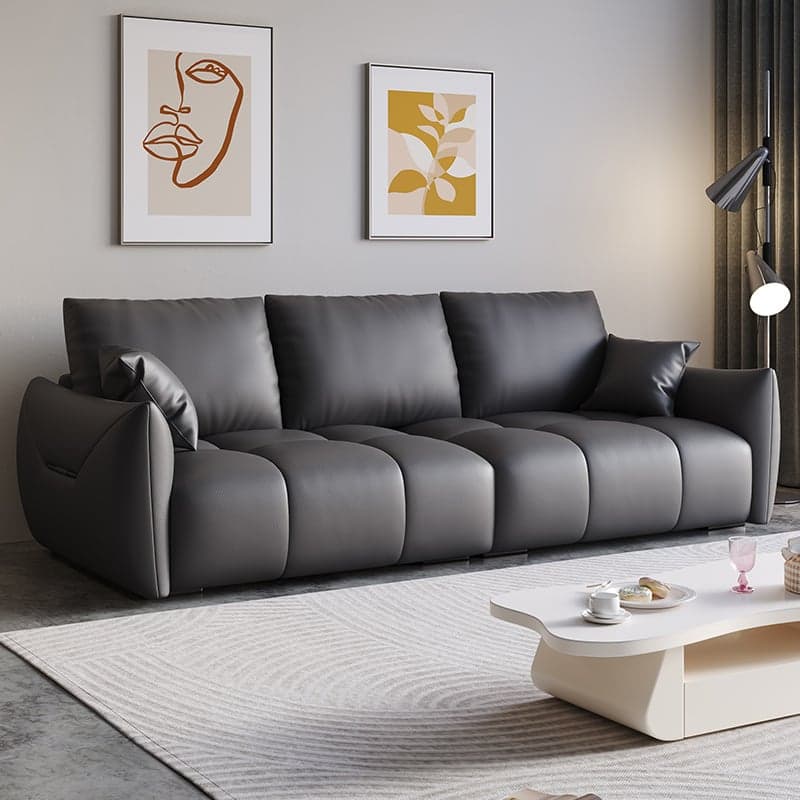Modern Solid Color Scratch-defiant Standard Sofa in Light Gray/Emerald Green/Auburn, 3-seater with 2 Pillows thumbnail 11