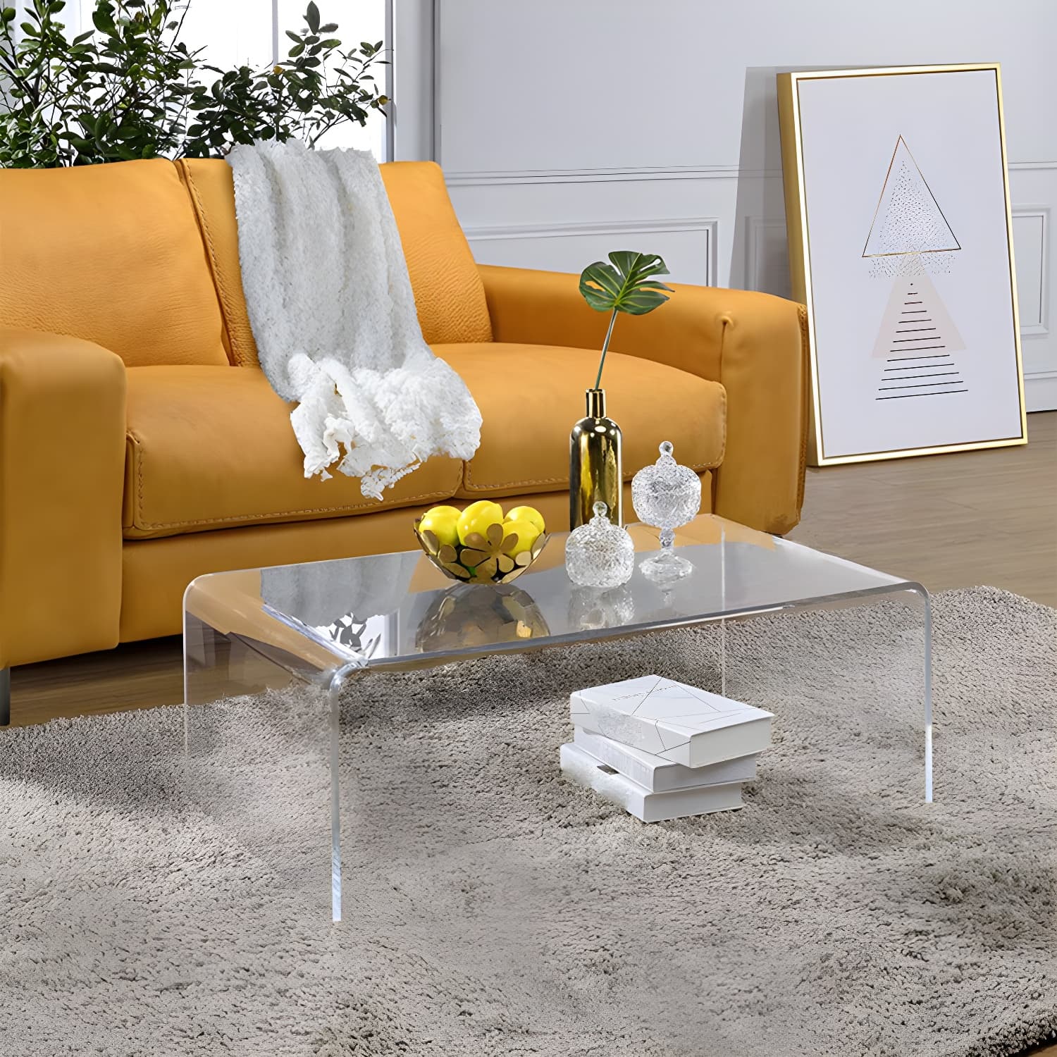 Modern Rectangle Coffee Table Acrylic Cocktail Table for Living Room thumbnail 3