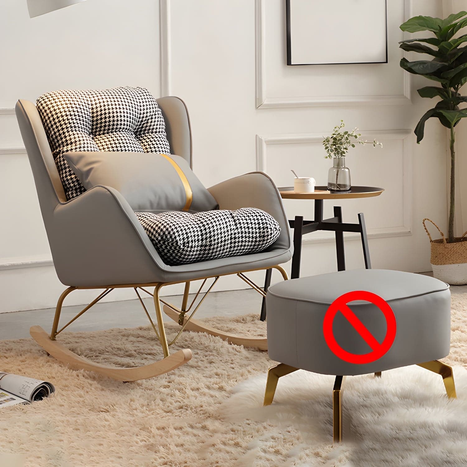 Contemporary Rocking Chair Fabric Upholstered Tufted Wing Chair Back Indoor Rocking Chair thumbnail 4