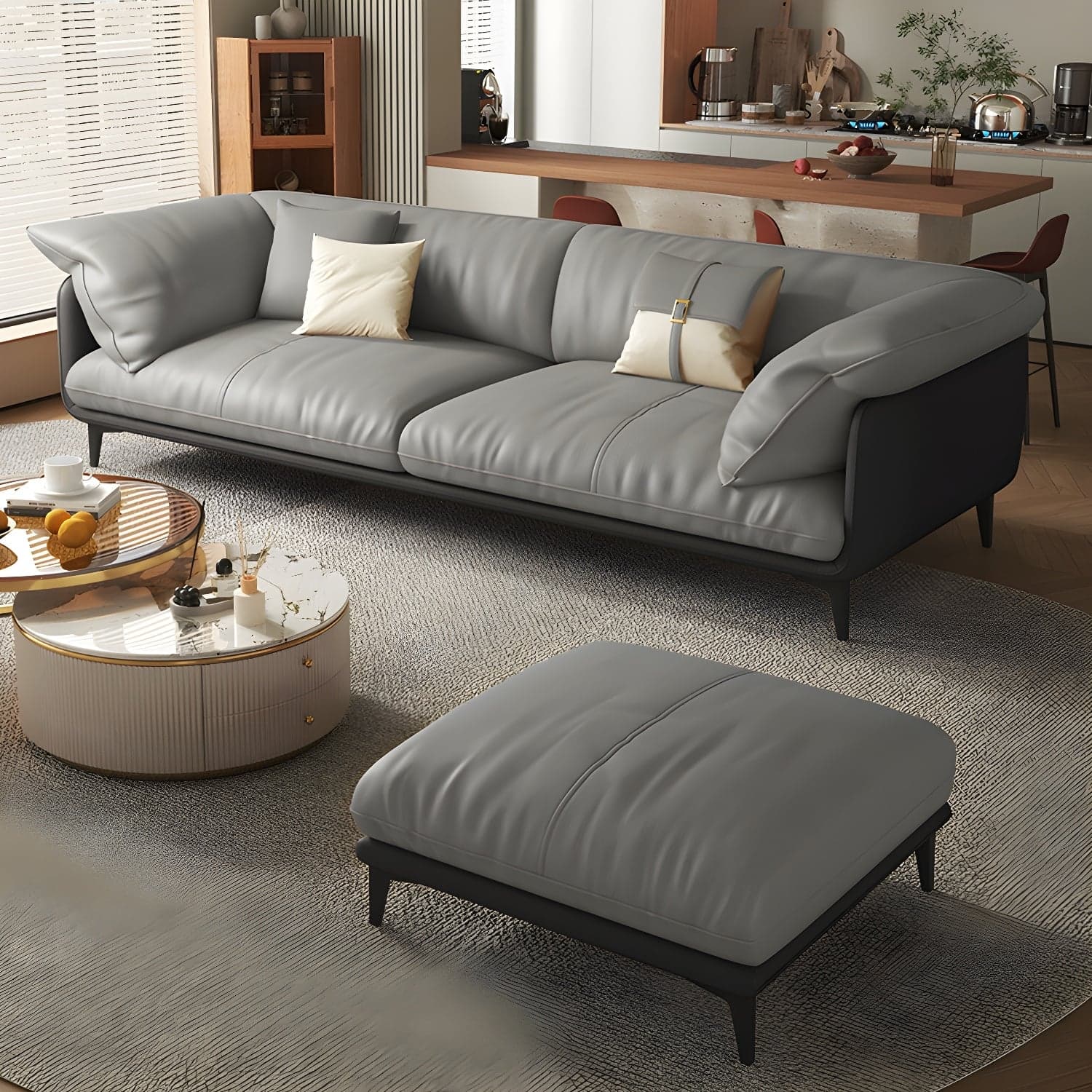 Wood Standard Modern Sofa, 83x35x33 inches Non-Distressed with Pillows, Black Legs thumbnail 4