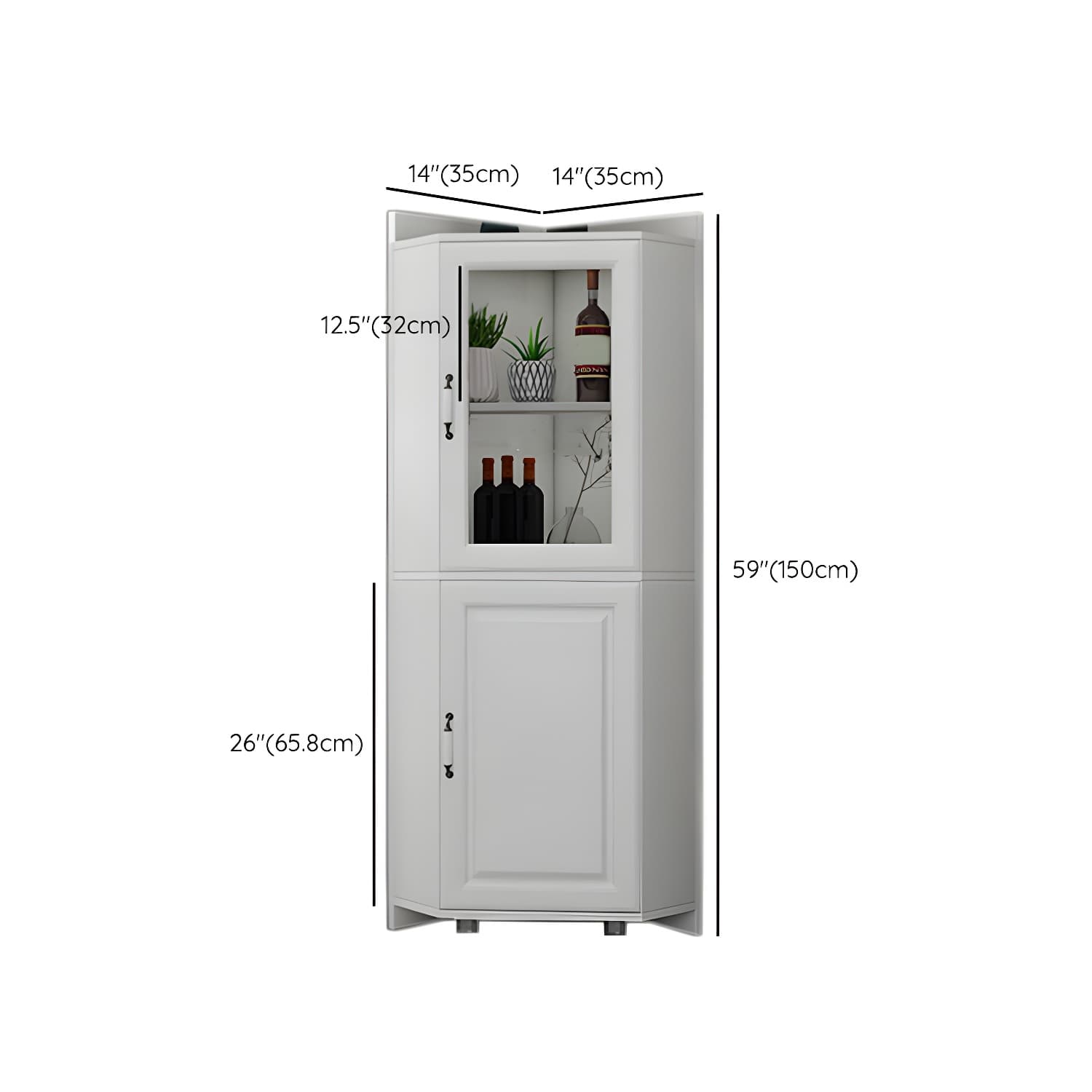 Modern White Corner Accent Cabinet with Glass Doors and Adjustable Interior Shelves thumbnail 11