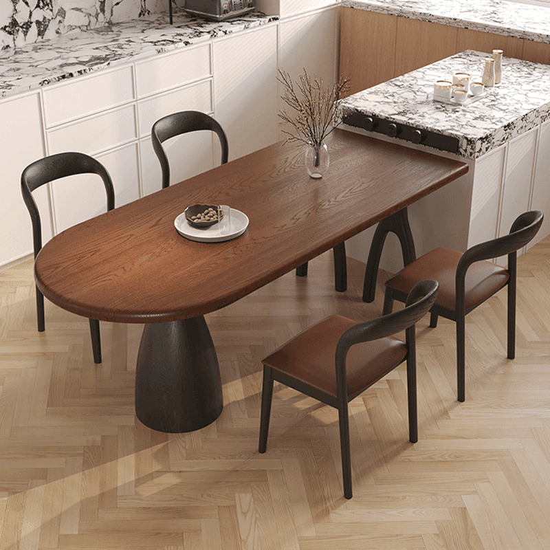 Dining Table Set with Asymmetrical Shape, Wood Slab Top, and Three Legs thumbnail 1