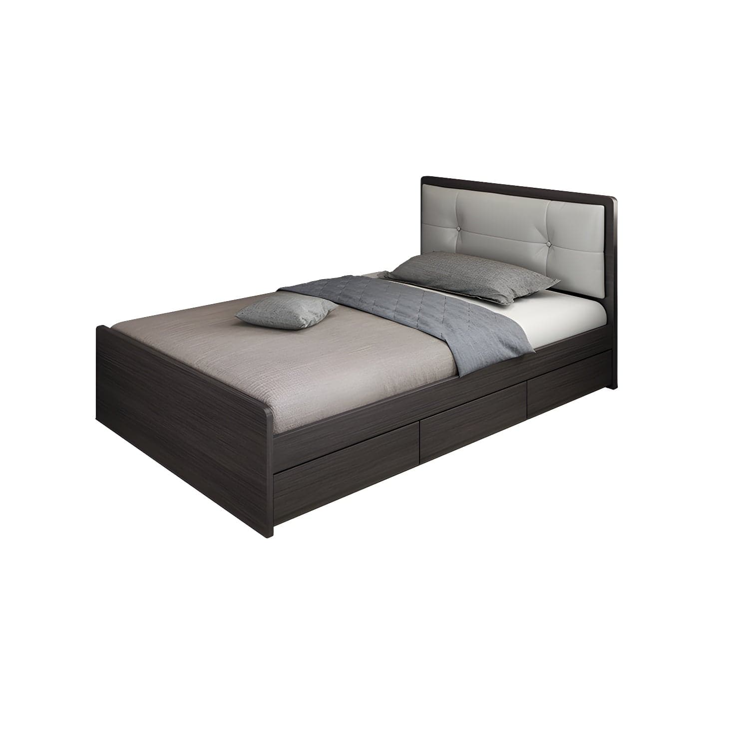 Scandinavian Low Profile Bed with Headboard Upholstered Bed with Drawers thumbnail 2