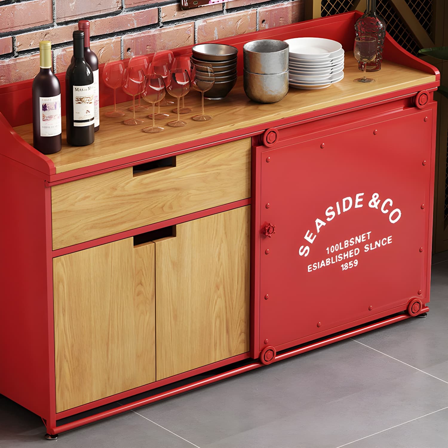 Modern Style Side Board Metal Sideboard with Sliding Door for Kitchen - image 8