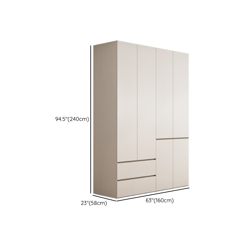 White Minimalist Manufactured Wood Wardrobe Closet with 2 Drawers, Soft Close Door, Interior Shelves, and Clothing Rod thumbnail 17