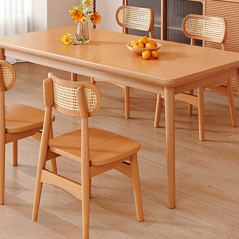 Trendy Rectangular Rubberwood Dining Table Set with Four Legs, 5 Piece Set, Unfinished Color thumbnail 1