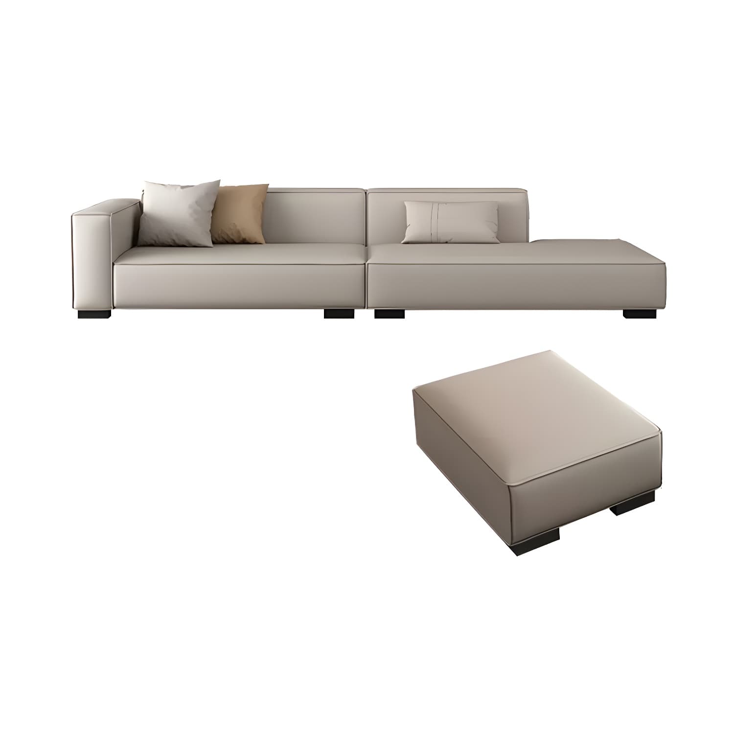 Modern Gray Faux Leather Sofa Chaise with Square Arms and Pine Wood Legs thumbnail 5