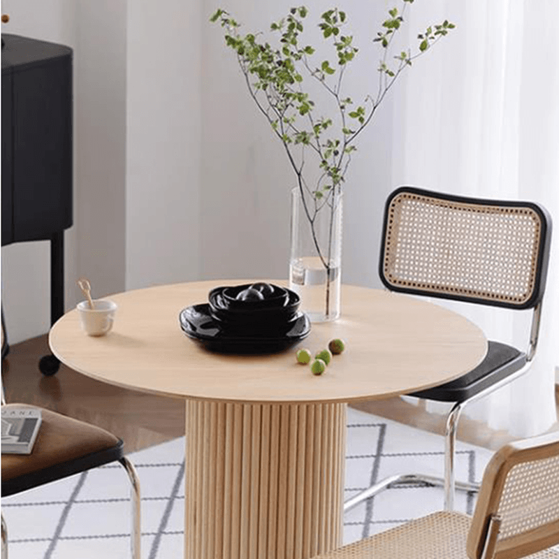 Fixed Rounded Dining Table for 4/2 People/Seats 6 with Ribbed Leg and a Slate/Wooden Tabletop in Natural/Chalk in a Nordic Style thumbnail 8