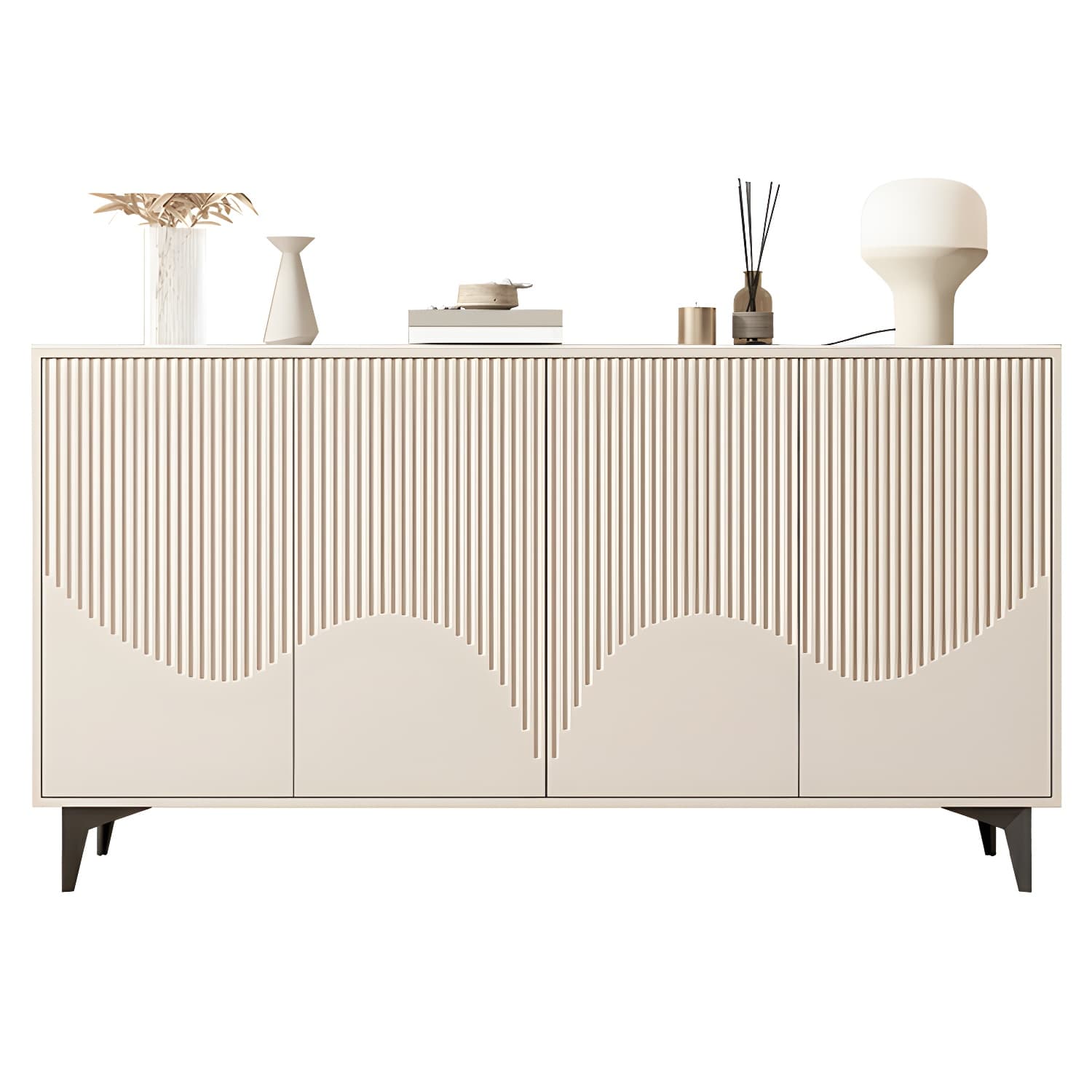 Modern White Wood Sideboard Credenza with Adjustable Shelving and 6 Interior Shelves thumbnail 7