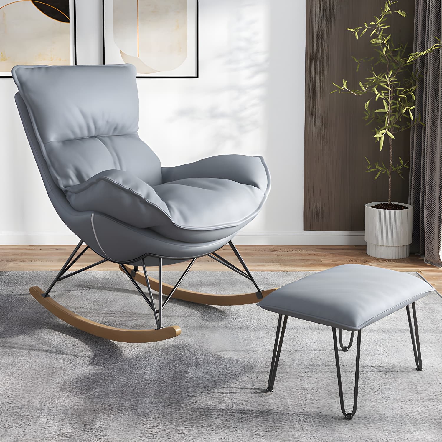 Upholstered Rocker Chair Living Room Rocking Chair with Padded Seat thumbnail 5