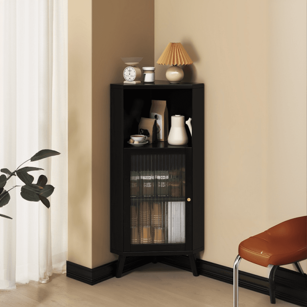 Standalone Corner Beech Midnight Black/Auburn Utility Storage Cabinet with Flexible Shelf, Glazed Door & 2 Cabinets/1 Cabinet thumbnail 7