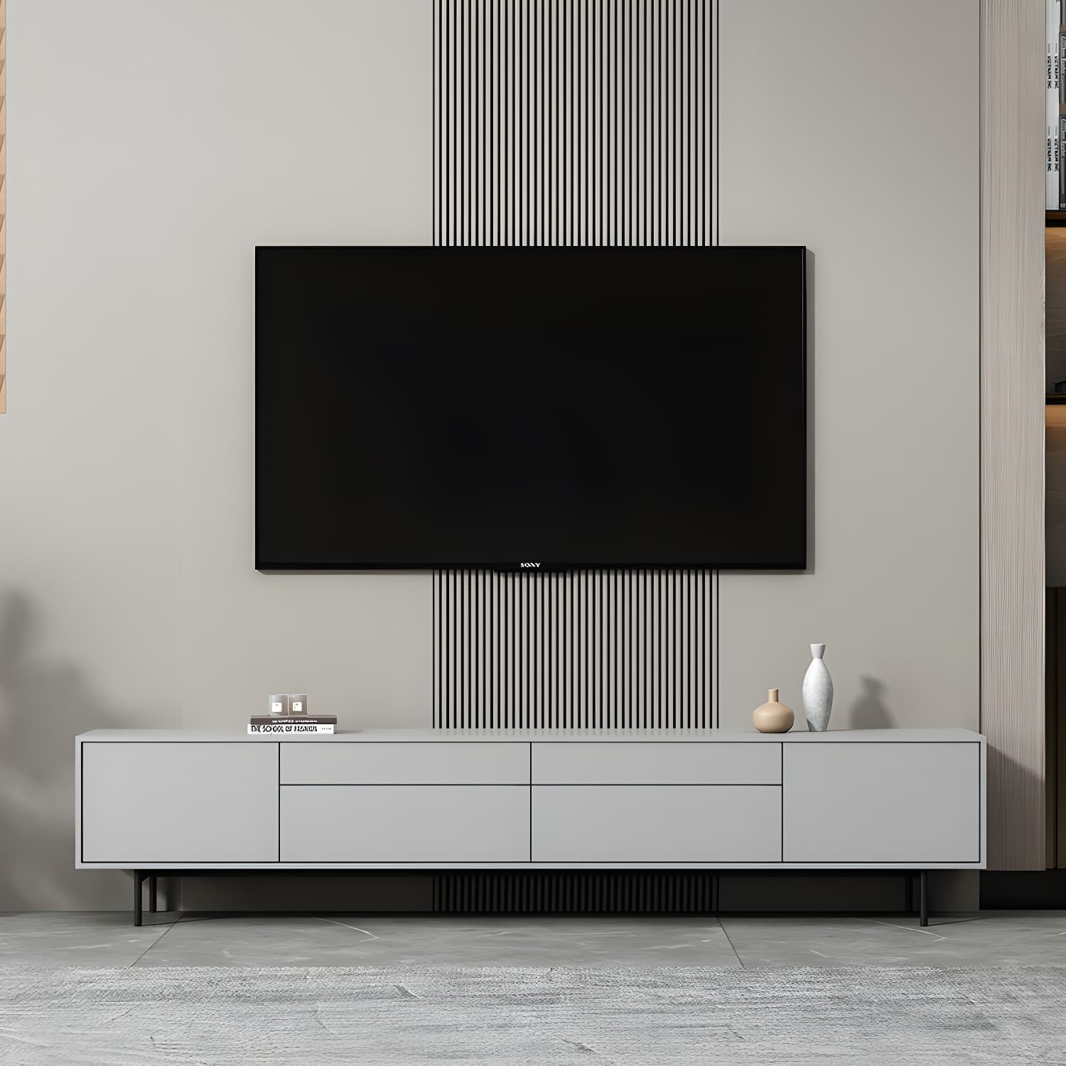 Industrial Enclosed Storage TV Stand Wooden Rectangle TV Cabinet with Splayed Legs thumbnail 16