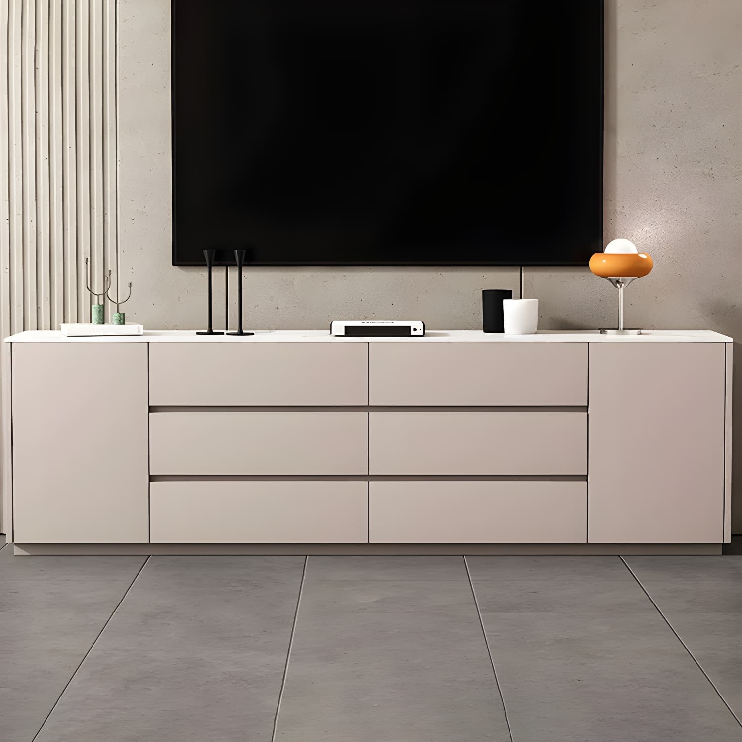 Modern Stone TV Stand with 6 Drawers and 2 Cabinets - Sleek and Stylish Design thumbnail 10