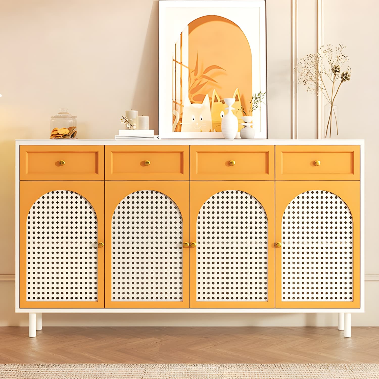 Scandinavian Wood Buffet with Countertop, Drawers, and Cabinets - image 4