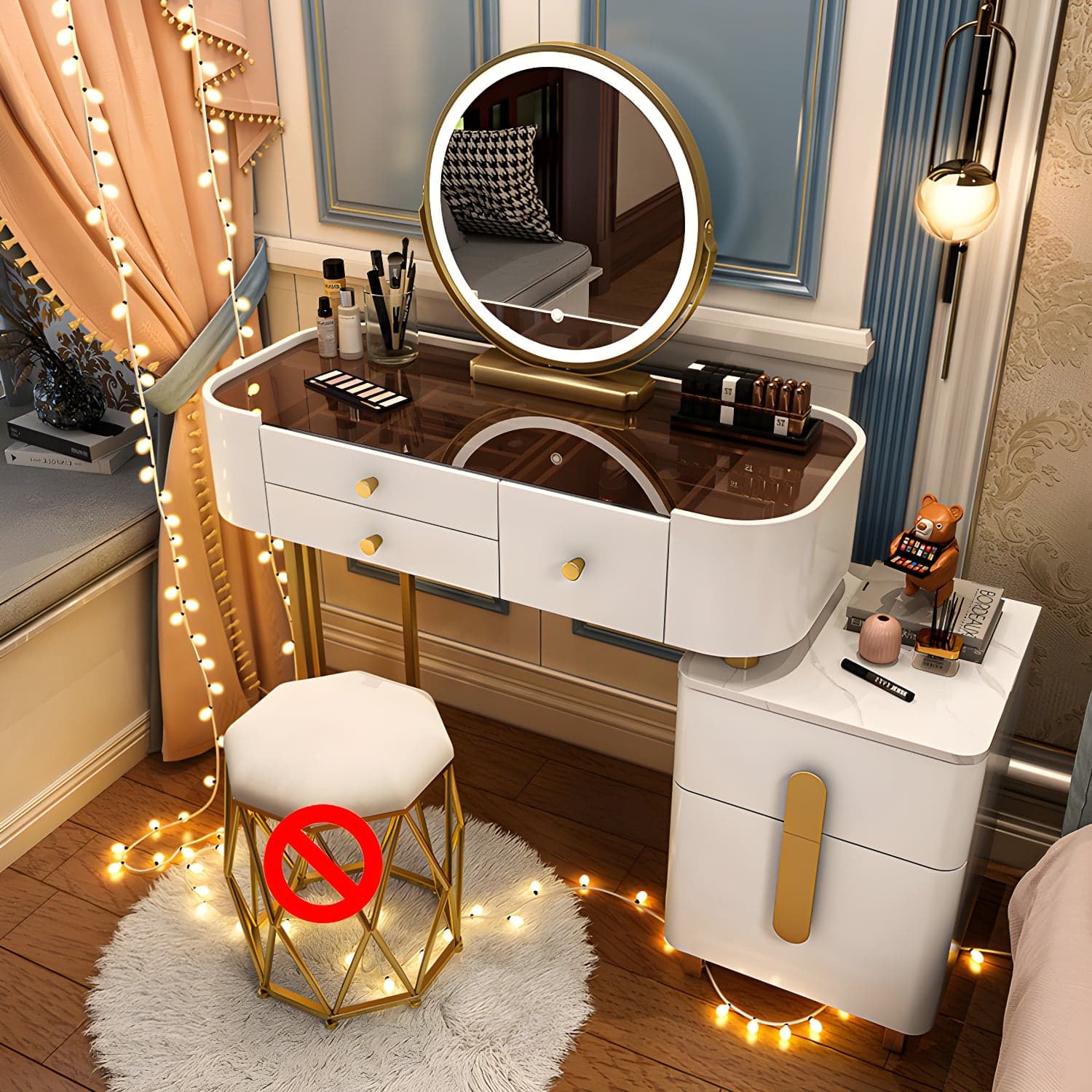 Modern Solid Wood Makeup Vanity Desk Bedroom Vanity Dressing Table Set thumbnail 3