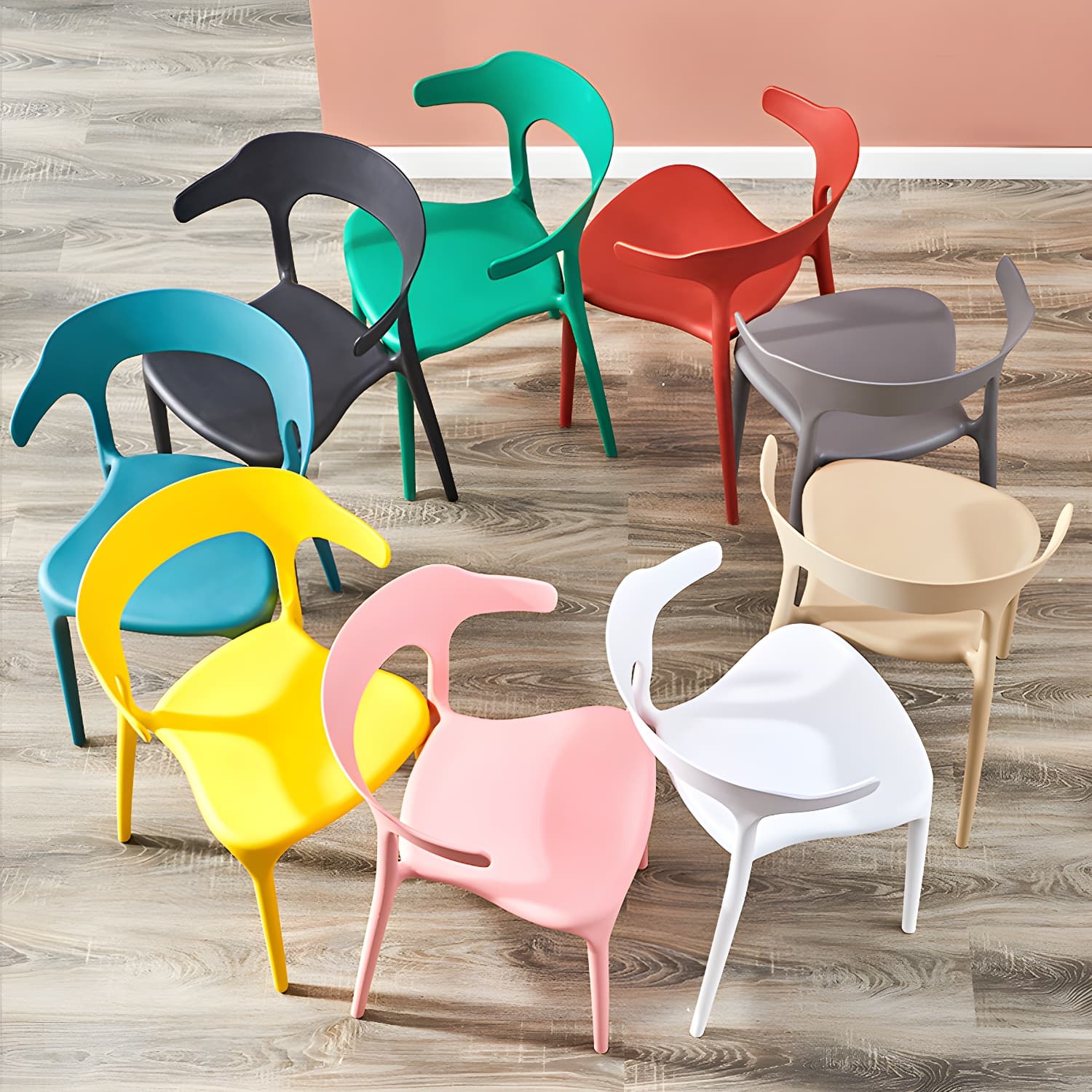 Home Modern Side Chair Stackable Open Back Plastic Dining Room Chair Set thumbnail 13