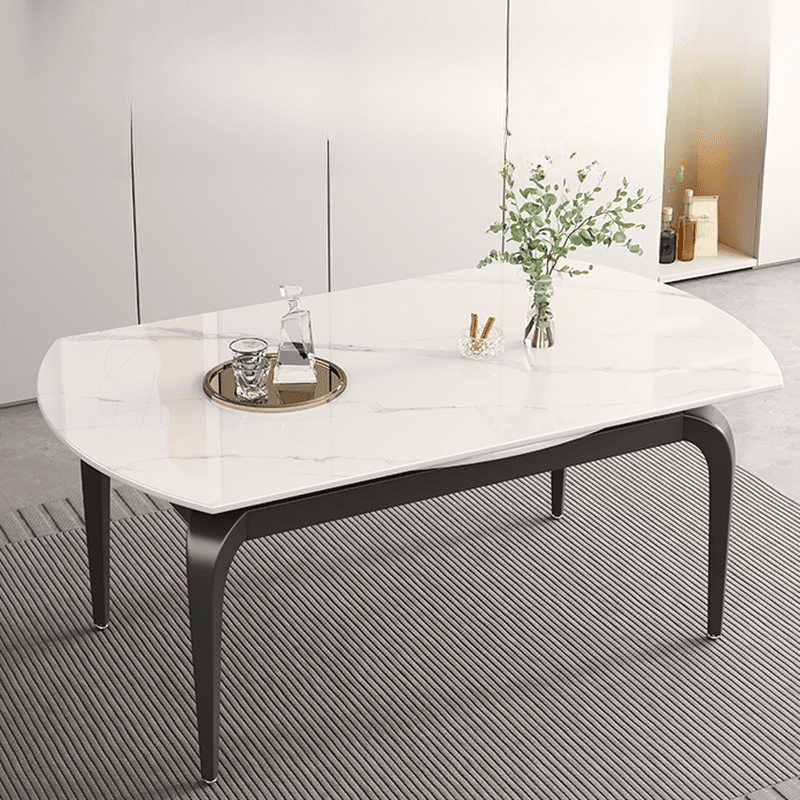 Minimalist Rounded Slate Stone Dining Table Set with 4 Legs and Padded Chair Back, Available in 9-piece/7 Piece Set/5-piece thumbnail 2