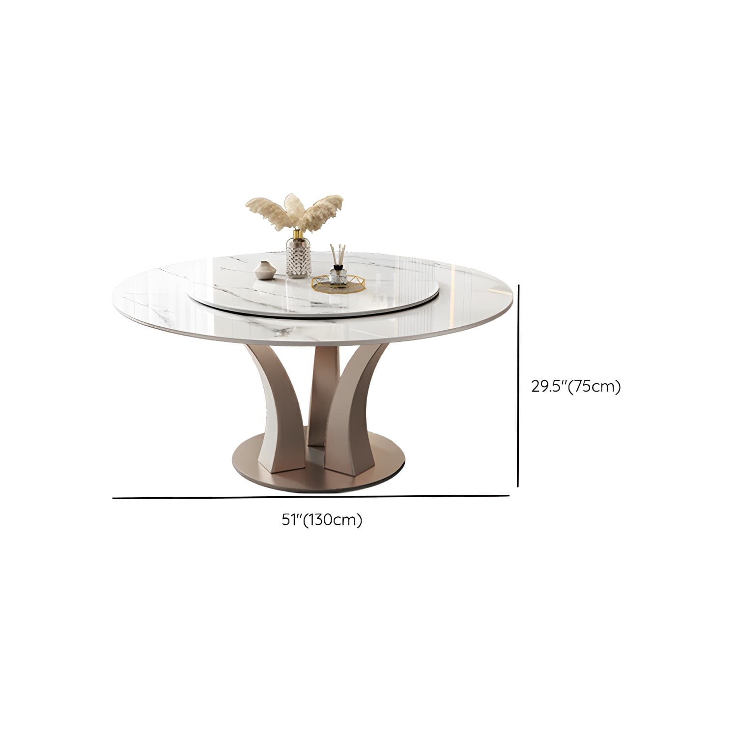Round Glam Dining Set with White Slate Table Top and Gold Metal Pedestal Base - 1/7/9 Piece Set thumbnail 7