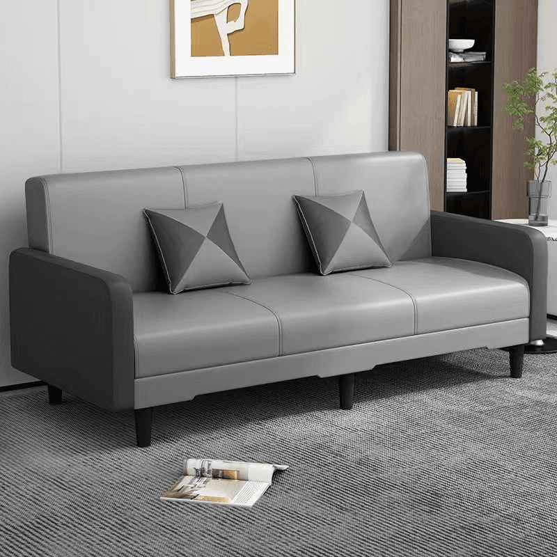 Convertible Sofa in Gray/Cerulean/Off-White with Armrest and 3 Pillows thumbnail 10